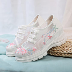Women's Style Embroidered Ancient Height Increasing Canvas Shoes Newgew