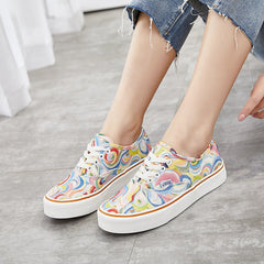 Female Korean Style Low Top Trendy Thick-soled Canvas Shoes Newgew