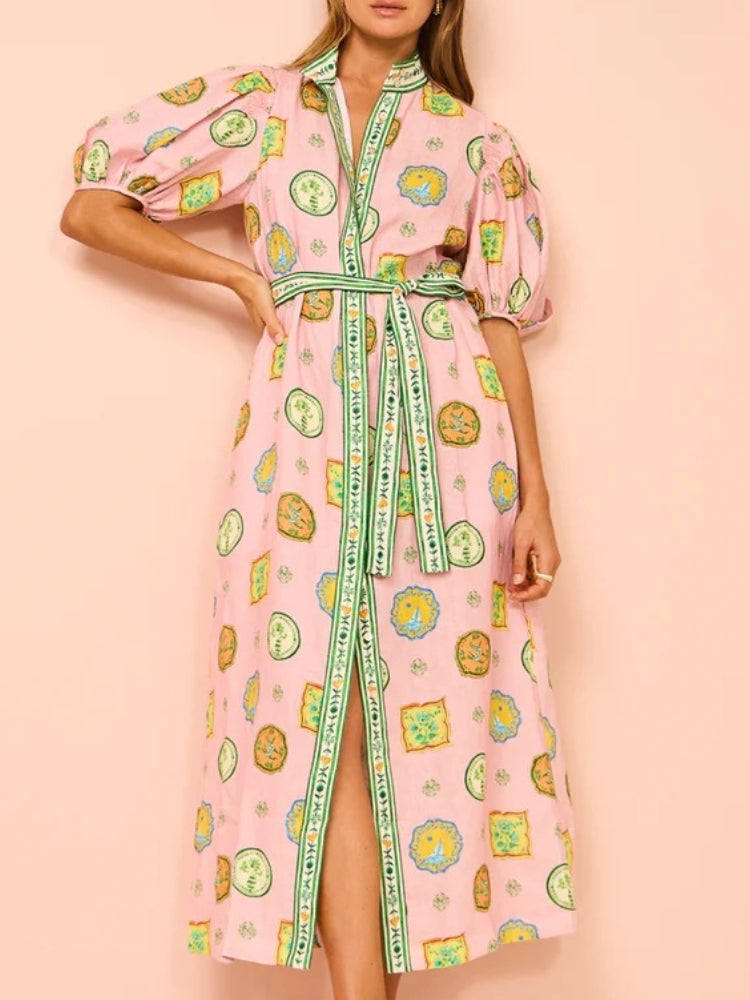 Balloon Sleeve Print Cardigan Newgew Dresses