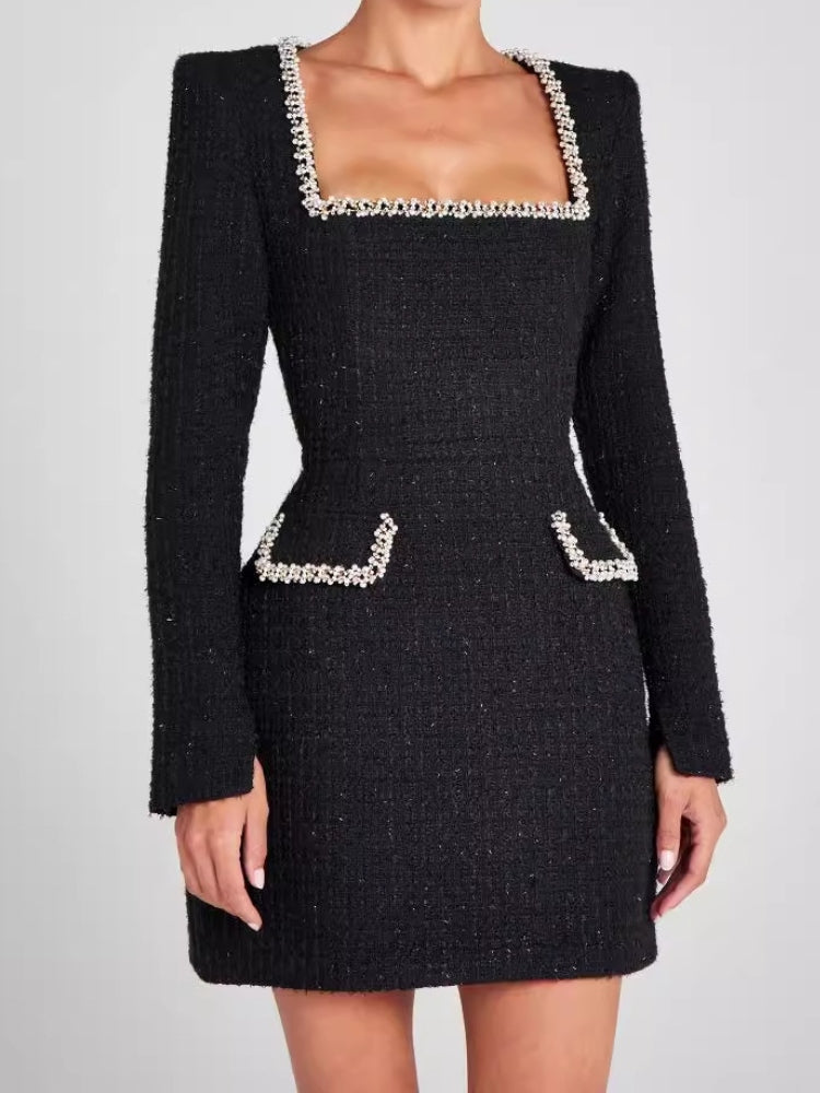 Pearl-Embellished Tweed Dress Newgew Dresses