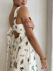 Fashionable Personalized Graffiti Suspender Backless Maxi Dress Newgew Dresses