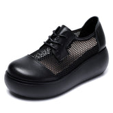 Women Casual Hollow Mesh Leather Platform Shoes Newgew Shoes