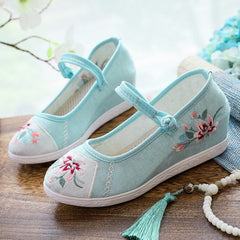 Women's Cheongsam Round Head Mesh Height Increasing Canvas Shoes Newgew