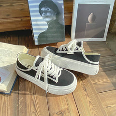 Women's Step On Two Wear Platform White Canvas Shoes Newgew