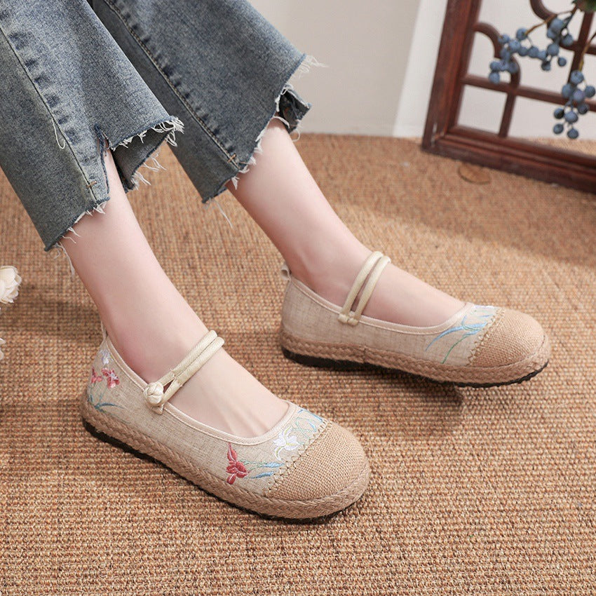 Women's Big Head Embroidered Old Beijing Cloth Single Canvas Shoes Newgew