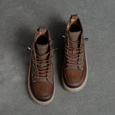 Women Retro Color Matching Patchwork Leather Boots Newgew Shoes