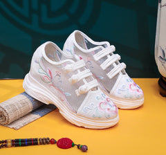 Trendy Height Increasing Insole Embroidered Thickened Canvas Shoes Newgew