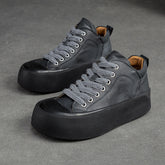 Women Retro Leather Thick Soled Casual Shoes Newgew Shoes