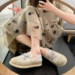 Women's Woven Flat Cloth Platform Slip-on Lofter Canvas Shoes Newgew