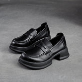 Women Retro Leather Casual Chunky Platform Loafers Newgew Shoes