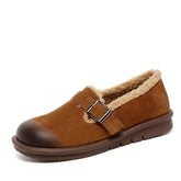Women Retro Leather Furred Soft Flat Casual Shoes Newgew Shoes