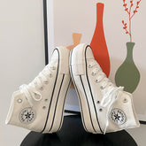 Women's White Thick-soled Thin Color Board Canvas Shoes Newgew