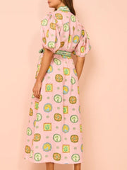 Balloon Sleeve Print Cardigan Newgew Dresses