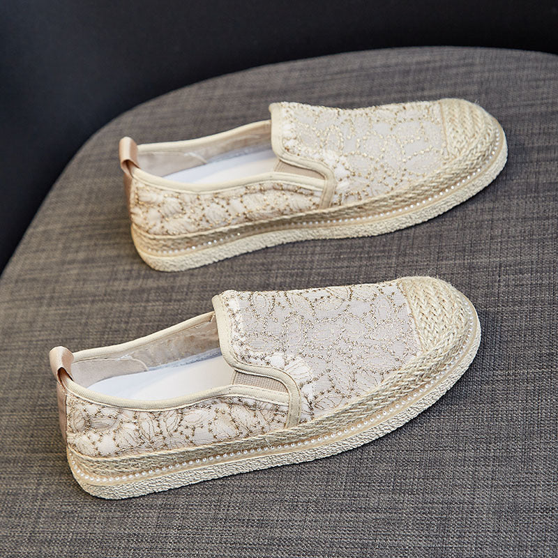 Glamorous Women's Straw Fisherman Trendy Versatile Canvas Shoes Newgew