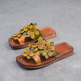 Women Retro Casual Flower Leather Flat Slides Newgew Shoes