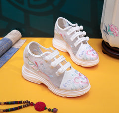 Trendy Height Increasing Insole Embroidered Thickened Canvas Shoes Newgew
