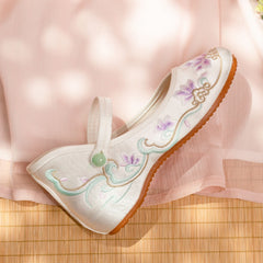 Summer Old Beijing Female Antique Style Embroidery Height Canvas Shoes Newgew