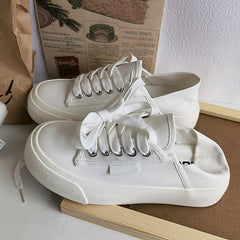 Women's Summer Thin Retro Breathable White Wild Canvas Shoes Newgew