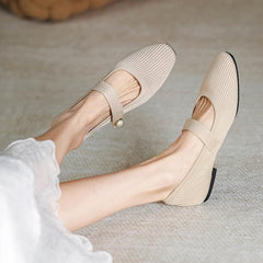 Square Toe Mary Jane Woven Flats Newgew