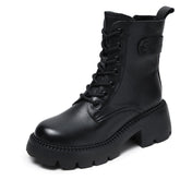 Women Retro Soft Leather Chunky Heel Boots Newgew Shoes