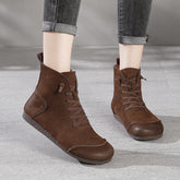 Women Retro Frosted Cowhide Patchwork Flat Boots Newgew Shoes