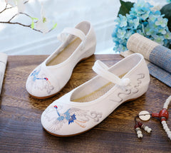 Women's Low Pumps Low-cut Embroidered Cotton One-word Canvas Shoes Newgew