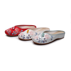 Women's Flat Soft Bottom Retro Button Embroidery Ancient Canvas Shoes Newgew