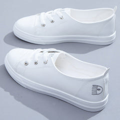 Women's Slip-on Summer White Flat Skateboard Korean Canvas Shoes Newgew