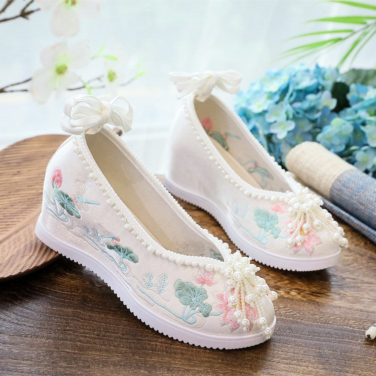 Women's Han Chinese Clothing Invisible Elevated Embroidered Antique Cloth Ancient Canvas Shoes Newgew