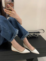 French pointed-toe shallow rivet single shoes NewGew