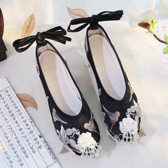 Women's Black Ancient Cloth Style Increased National Canvas Shoes Newgew