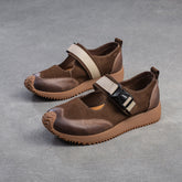 Women Retro Patchwork Leather Flat Casual Shoes Newgew Shoes