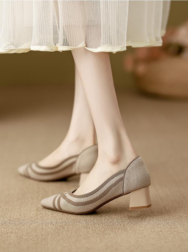 Knitted Pointed Toe Low Heel Shoes Newgew