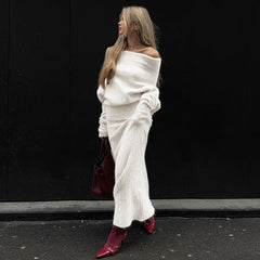 Stretch Off-Shoulder Sweater And Long Skirt Set Newgew Dresses