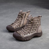 Women Retro Breathable Hollow Leather Casual Boots Newgew Shoes