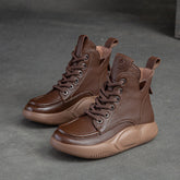 Women Retro Casual Solid Cowhide Boots Newgew Shoes