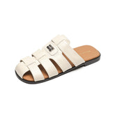 Women Retro Plaited Soft Leather Slides Sandals Newgew Shoes