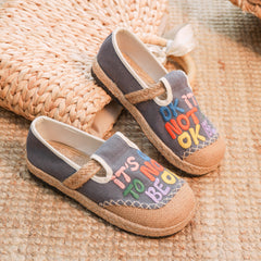 Slouchy Women's Embroidered With English Characters Canvas Shoes Newgew
