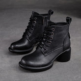 Women Minimalist Leather Casual Chunky Heel Boots Newgew Shoes