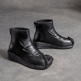 Women Retro Cowhide Low Wedge Casual Boots Newgew Shoes