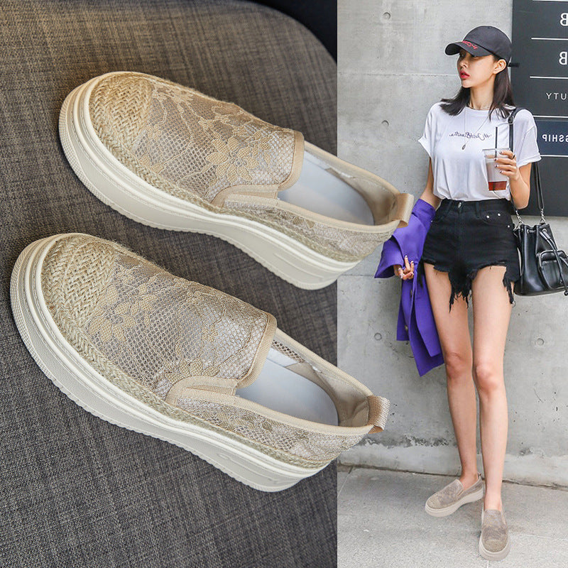Women's Summer Platform Mesh Surface Lazy Linen Men's Shoes Newgew