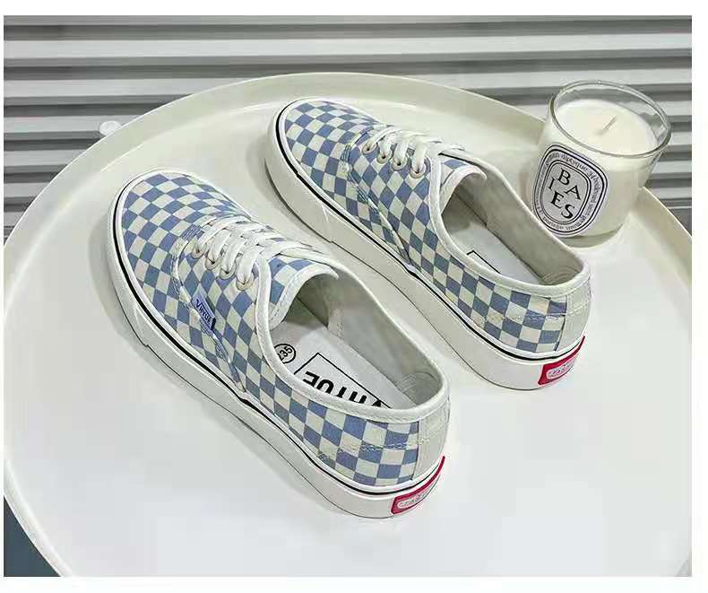 Spring Female Korean Style Chessboard Plaid Canvas Shoes Newgew
