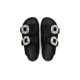 Rhinestone Genuine Leather Double-Strap Slippers Newgew