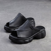 Women Minimalist Casual Leather Platform Slides Sandals Newgew Shoes