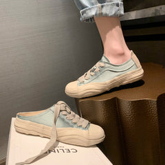 Trendy Women's Summer Round Toe Half Canvas Shoes Newgew
