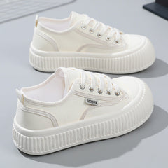 Women's White Thick Sole Height Increasing Canvas Shoes Newgew