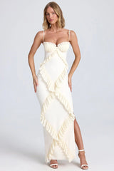 Pleated Frilly Slip Slit Maxi Dress Newgew Dresses