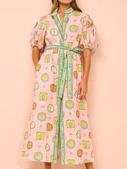 Balloon Sleeve Print Cardigan Newgew Dresses