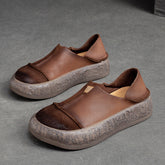 Women Retro Soft Leather Flat Thick Soled Casual Shoes Newgew Shoes