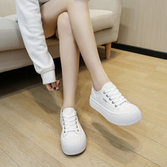 Women's White Thick Sole Height Increasing Canvas Shoes Newgew